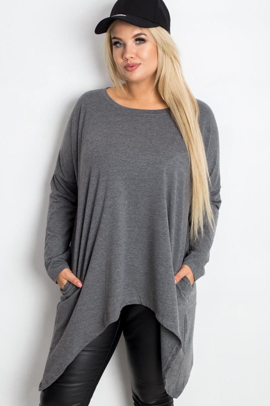 Love Lace Love Lace Women's Plus Size Cotton Tunic with Pockets in Grey