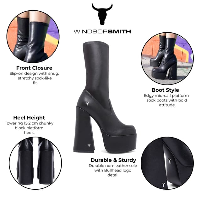 Windsor Smith Windsor Smith Women's Mid-Calf Sock Platform Goth Heel Boots - Saviour in Black - 2