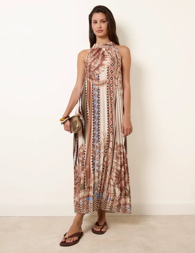 Blue Vanilla Satin Pleated Dress - 3