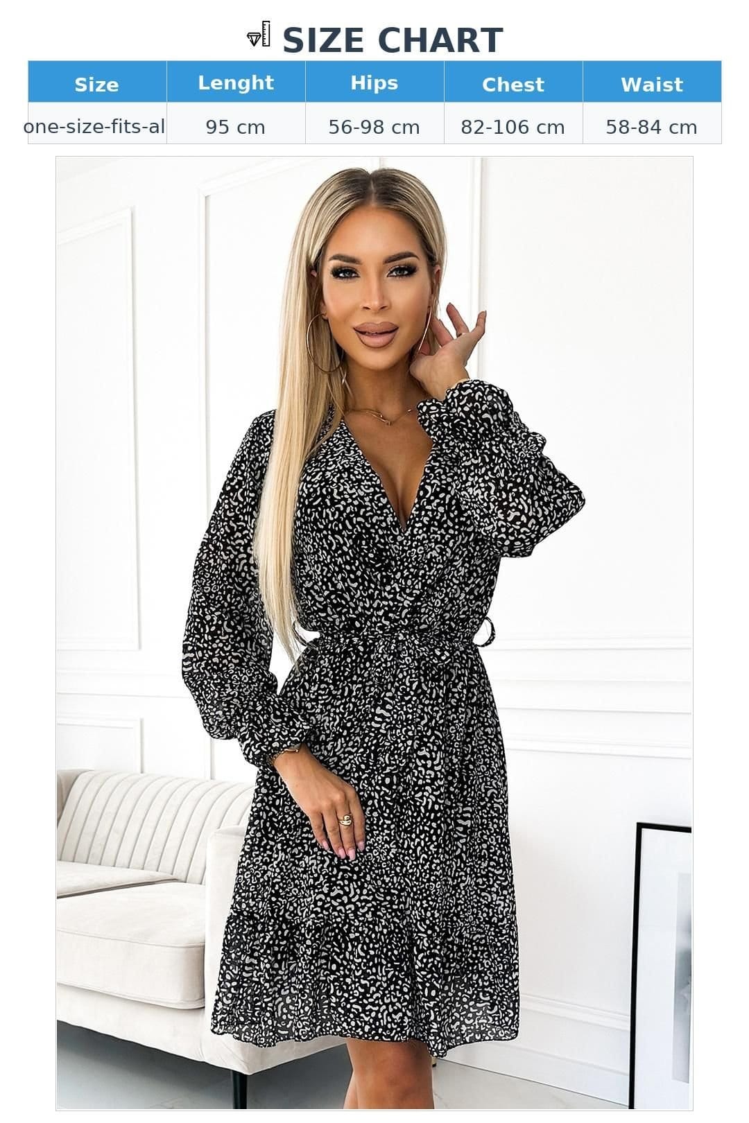 Love Lace Love Lace Women's Basic Chiffon Frill Trim Dress with Belt in Black - 4
