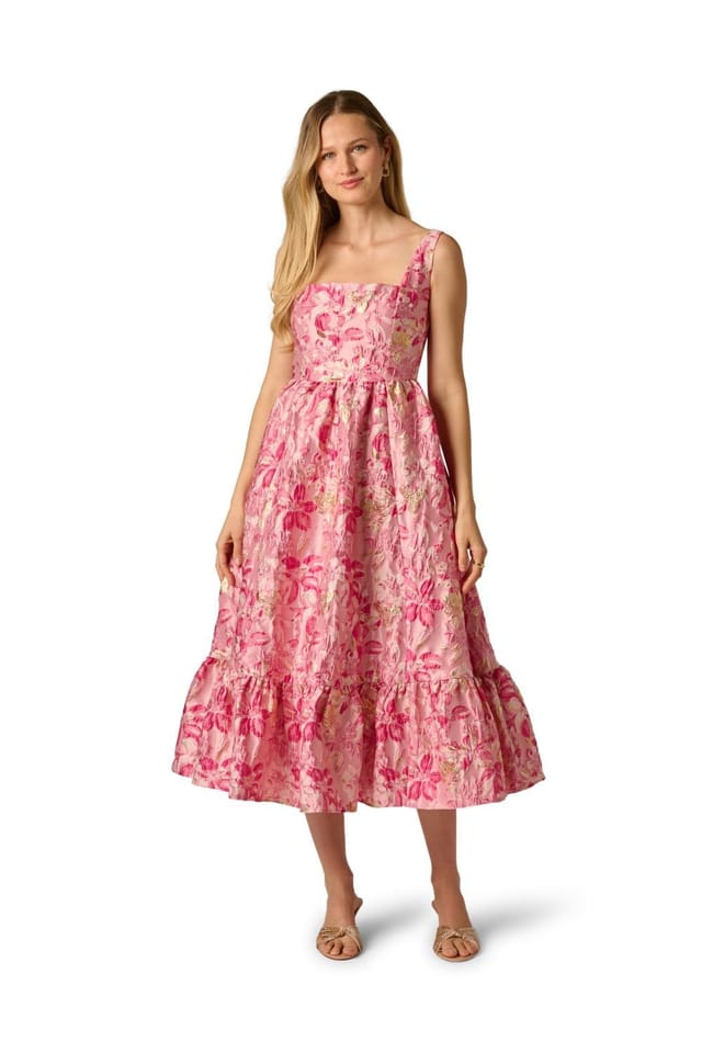 Adrianna Papell Adrianna Papell Women's Jacquard Flounce Midi Dress - 2