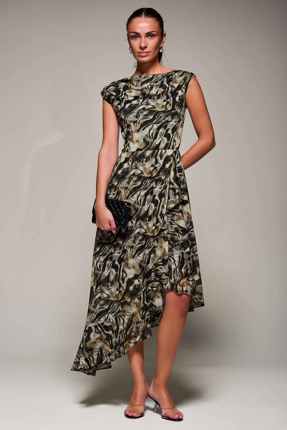 Jolie Moi Jolie Moi Women's Asymmetrical Draped Mesh Midaxi Dress