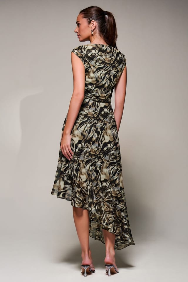 Jolie Moi Jolie Moi Women's Asymmetrical Draped Mesh Midaxi Dress - 2