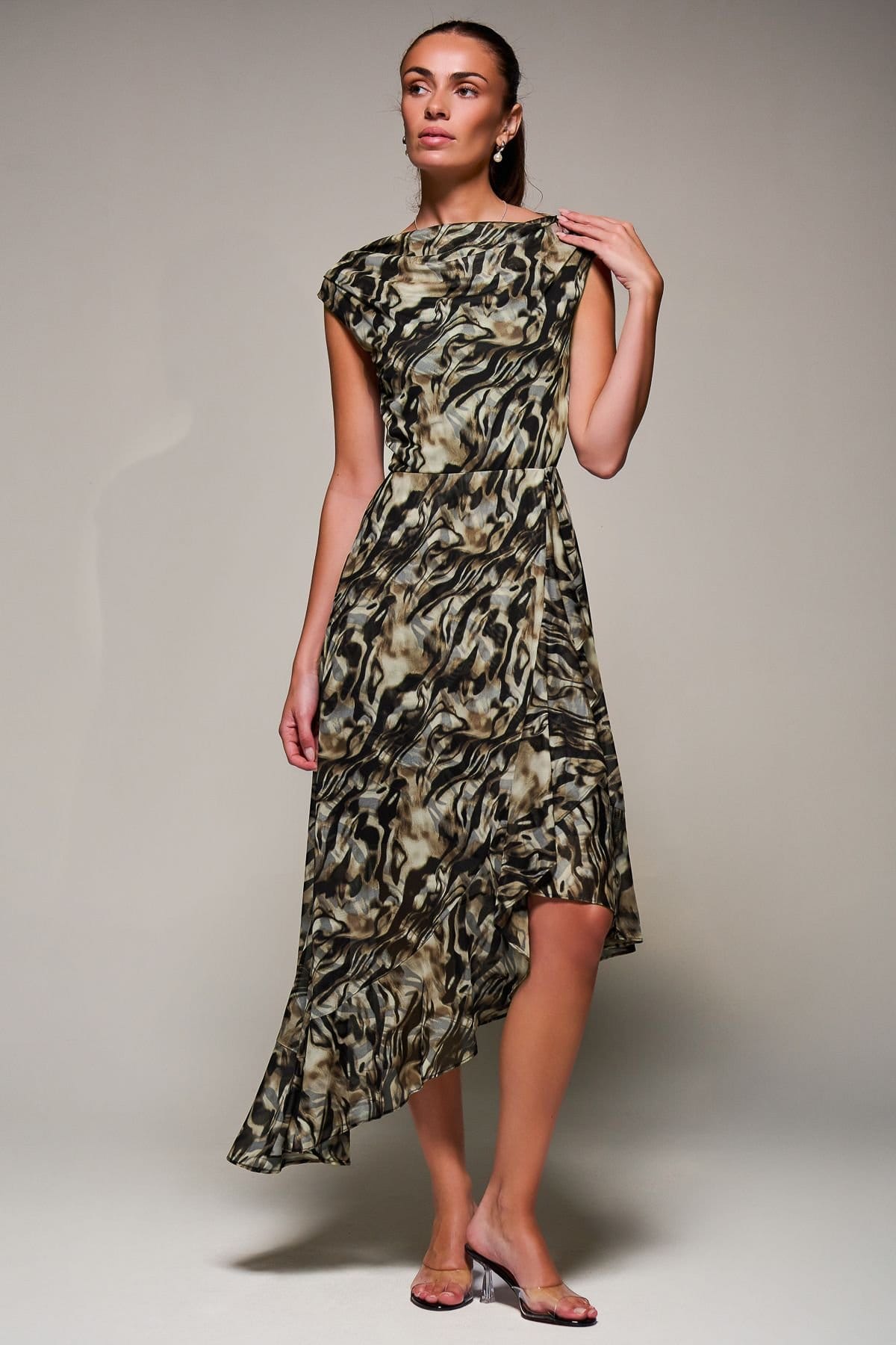 Jolie Moi Jolie Moi Women's Asymmetrical Draped Mesh Midaxi Dress - 4