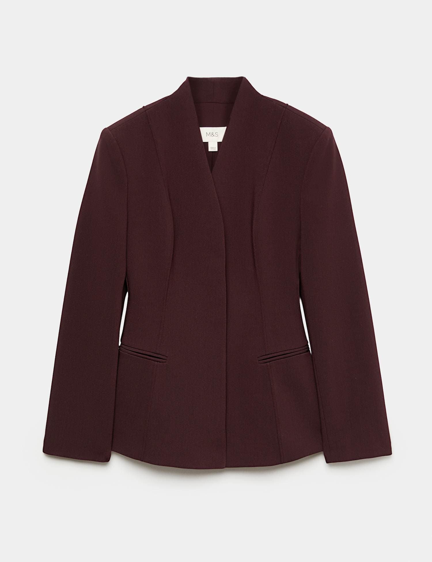 Marks & Spencer M&S Cinched Fitted Collarless Blazer Dark Burgundy