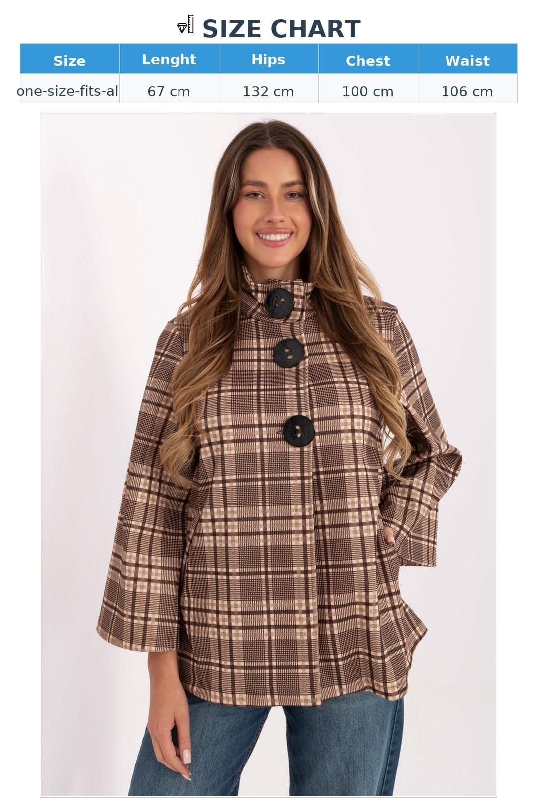 Love Lace Love Lace Women's Timeless Checkered Stand Collar Button Coat in Brown - 4