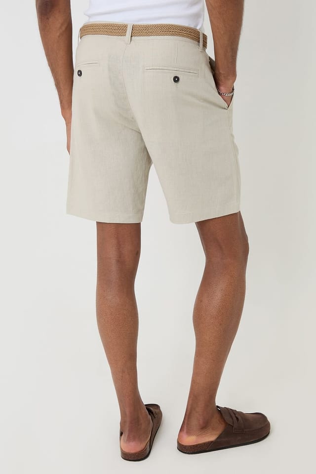 Threadbare Threadbare Men's Linen Blend Shorts with Belt in Light Stone - 2
