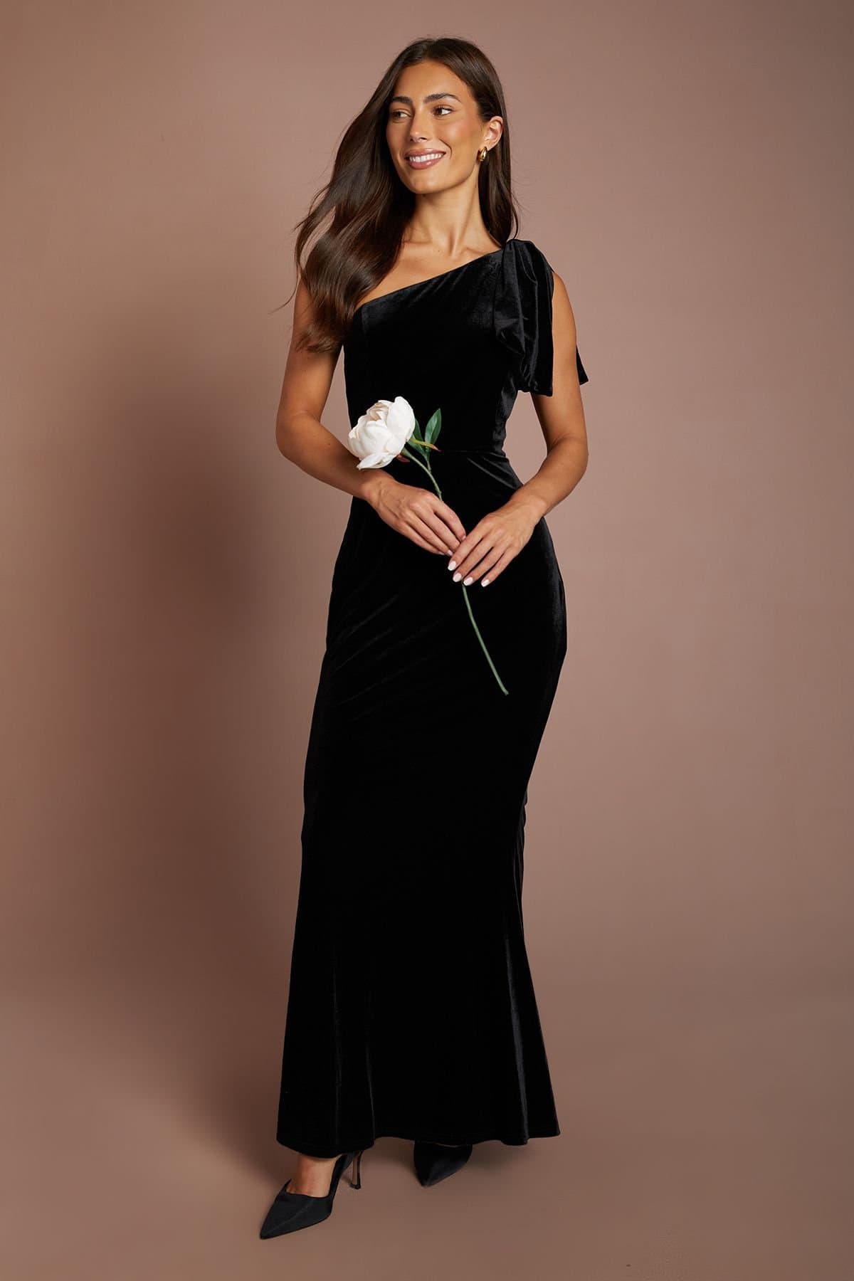 Coast Coast Black Velvet One Shoulder Bridesmaid Maxi Dress