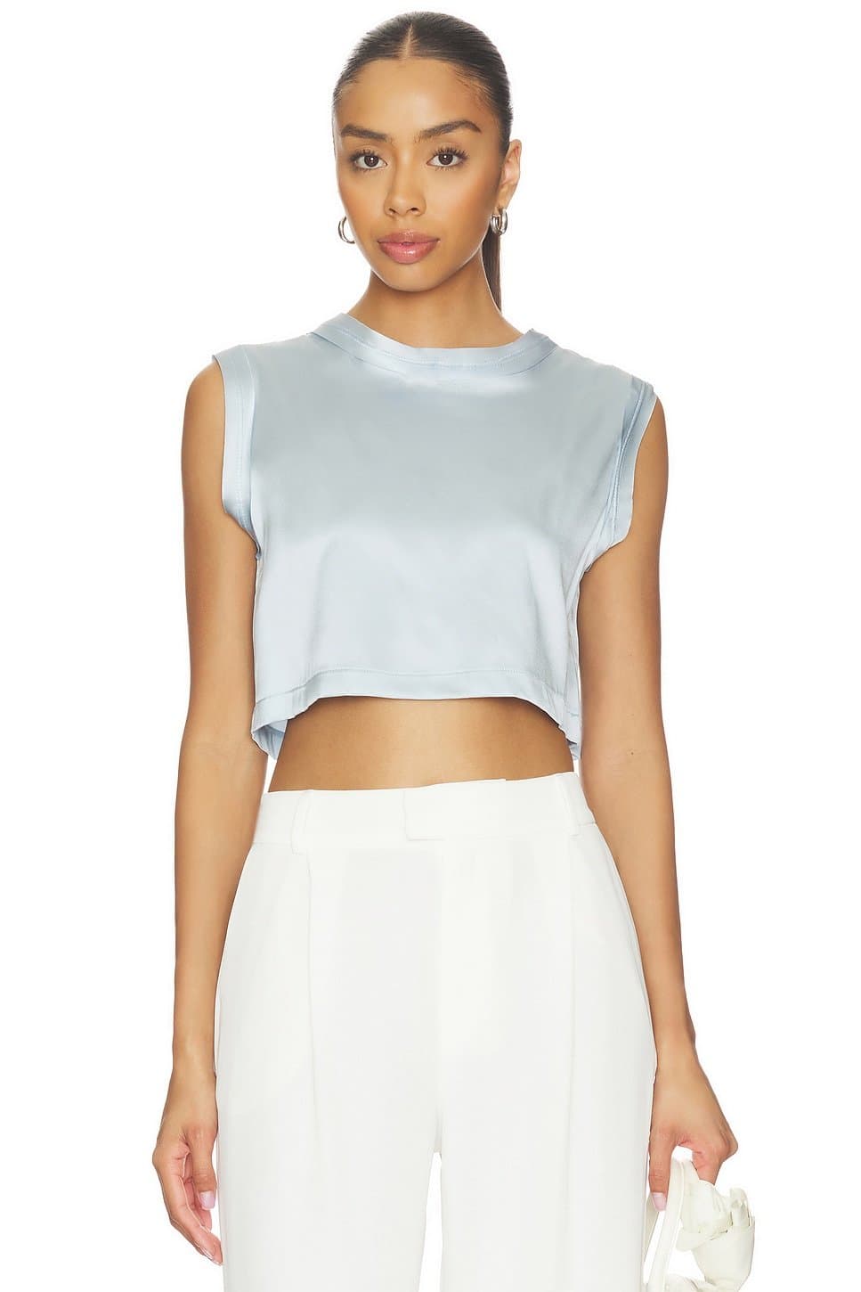 revolve Revolve Baby Blue Satin Crop Top