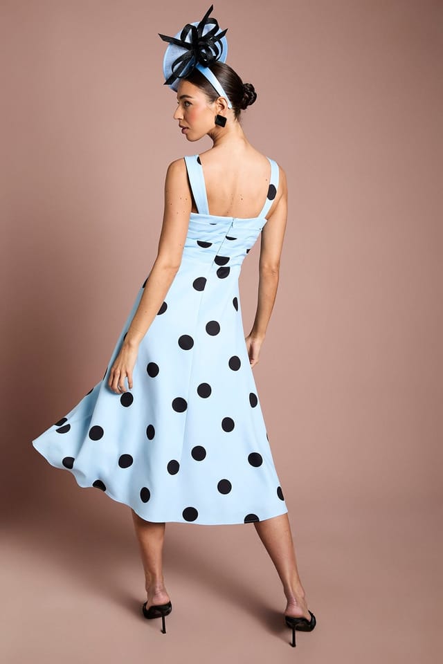 Coast Coast Women's Lisa Tan Spot Print Pleat Full Skirted Detail Midi Dress in Blue - 3