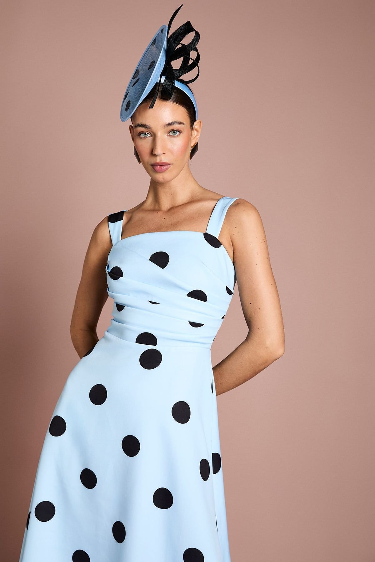 Coast Coast Women's Lisa Tan Spot Print Pleat Full Skirted Detail Midi Dress in Blue - 4