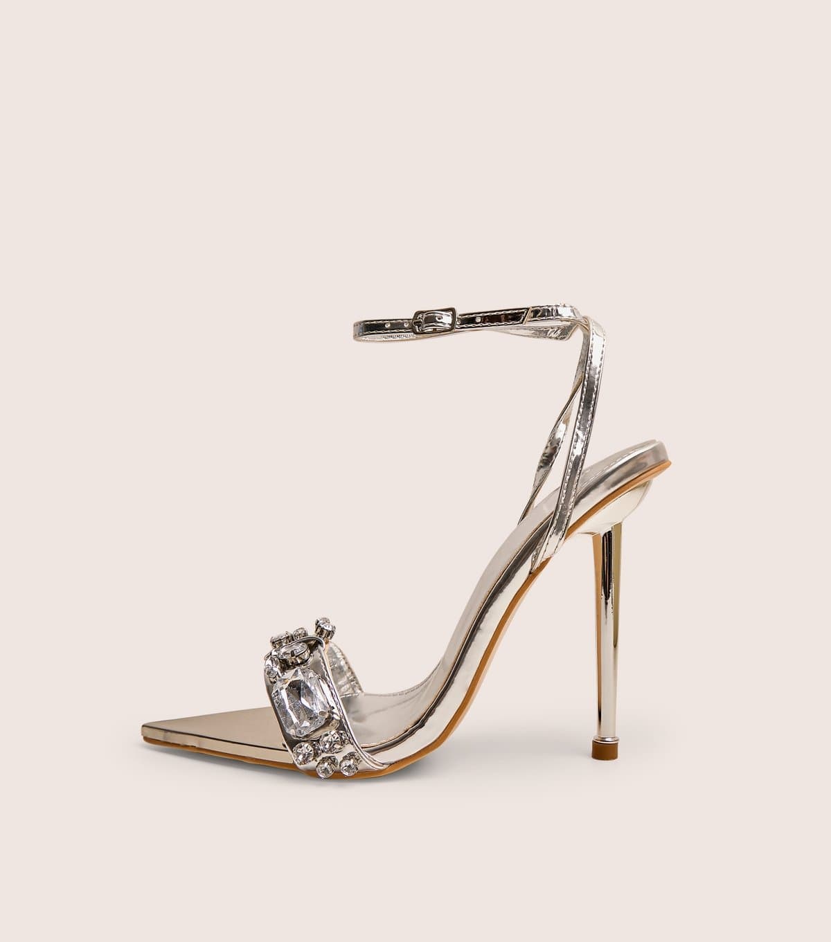 Public Desire Women's Silver Icicle Jewel Faux Leather Pointed Toe Stiletto Sandals Public Desire New Look