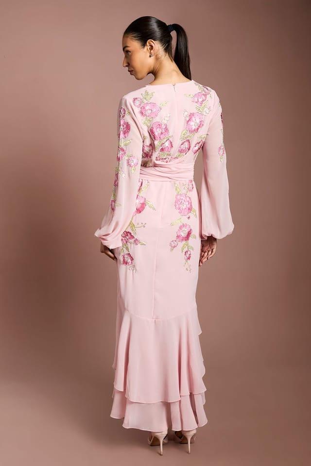 Coast Coast Women's Sequin Embellished & Embroidered High Low Maxi Dress in Blush - 3