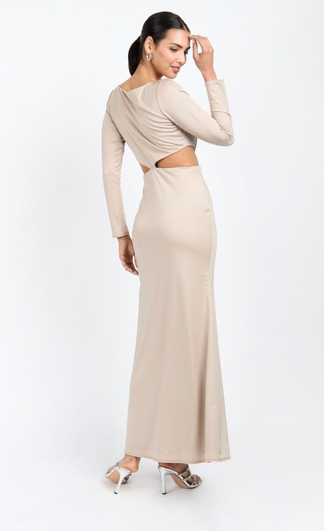 Little Mistress Little Mistress Women's Mink Slinky Embellished Maxi Dress in Light Brown - 2