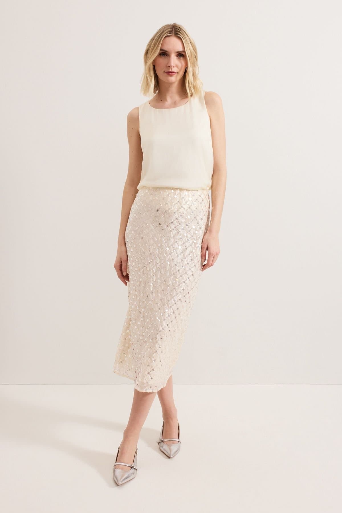 Phase Eight Phase Eight Women's Alma Embellished Pencil Skirt in Light Beige