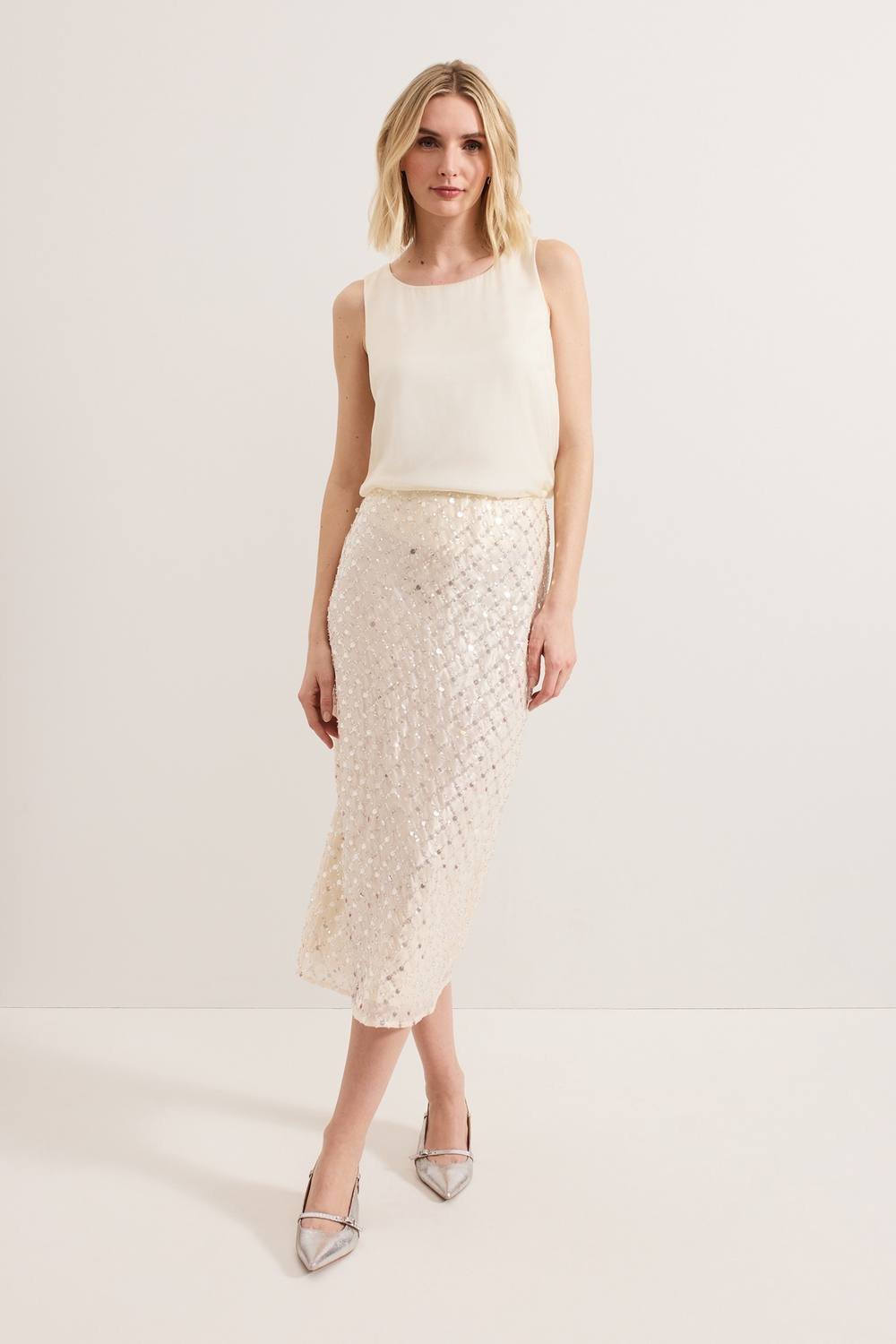 Phase Eight Phase Eight Women's Alma Embellished Pencil Skirt in Light Beige - 2