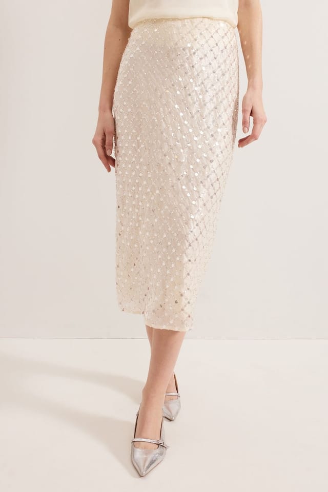 Phase Eight Phase Eight Women's Alma Embellished Pencil Skirt in Light Beige - 3