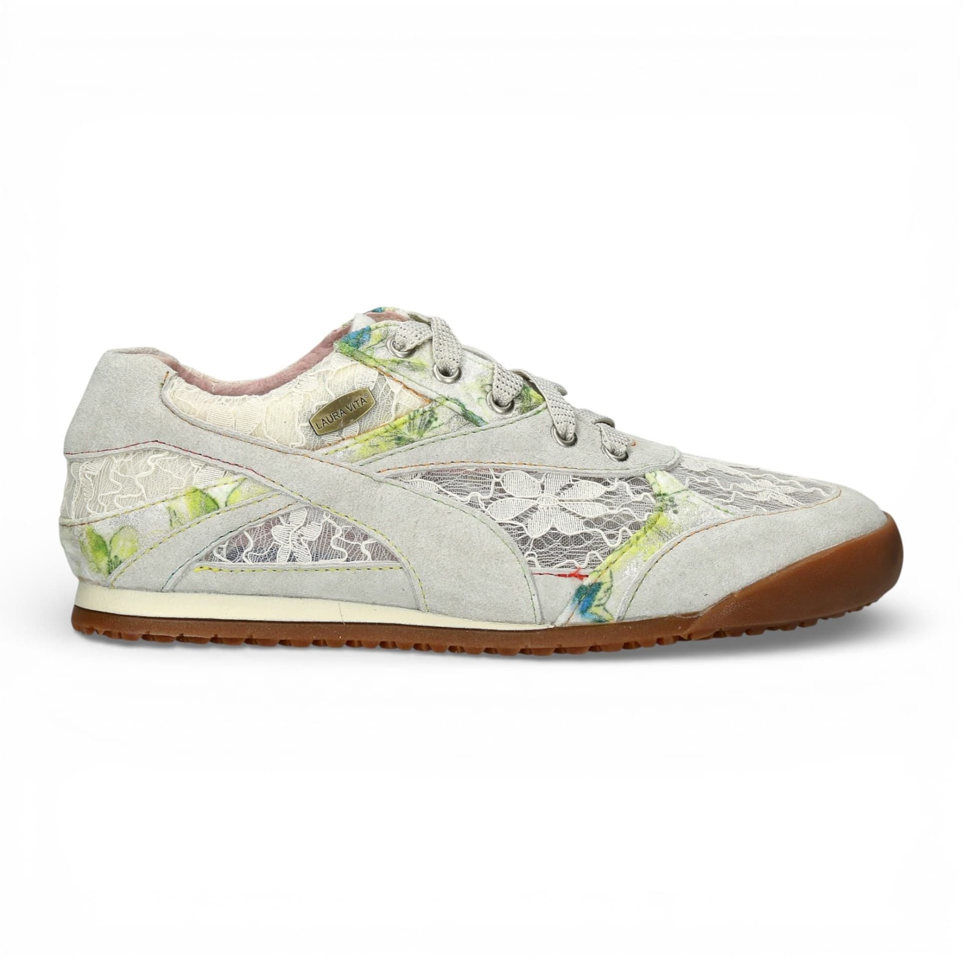 laura vita Laura Vita Women's Floral Leather Trainers Sneaker Shoes - Tivanao-03 in Beige