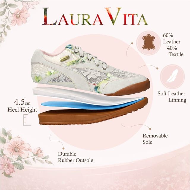 laura vita Laura Vita Women's Floral Leather Trainers Sneaker Shoes - Tivanao-03 in Beige - 3