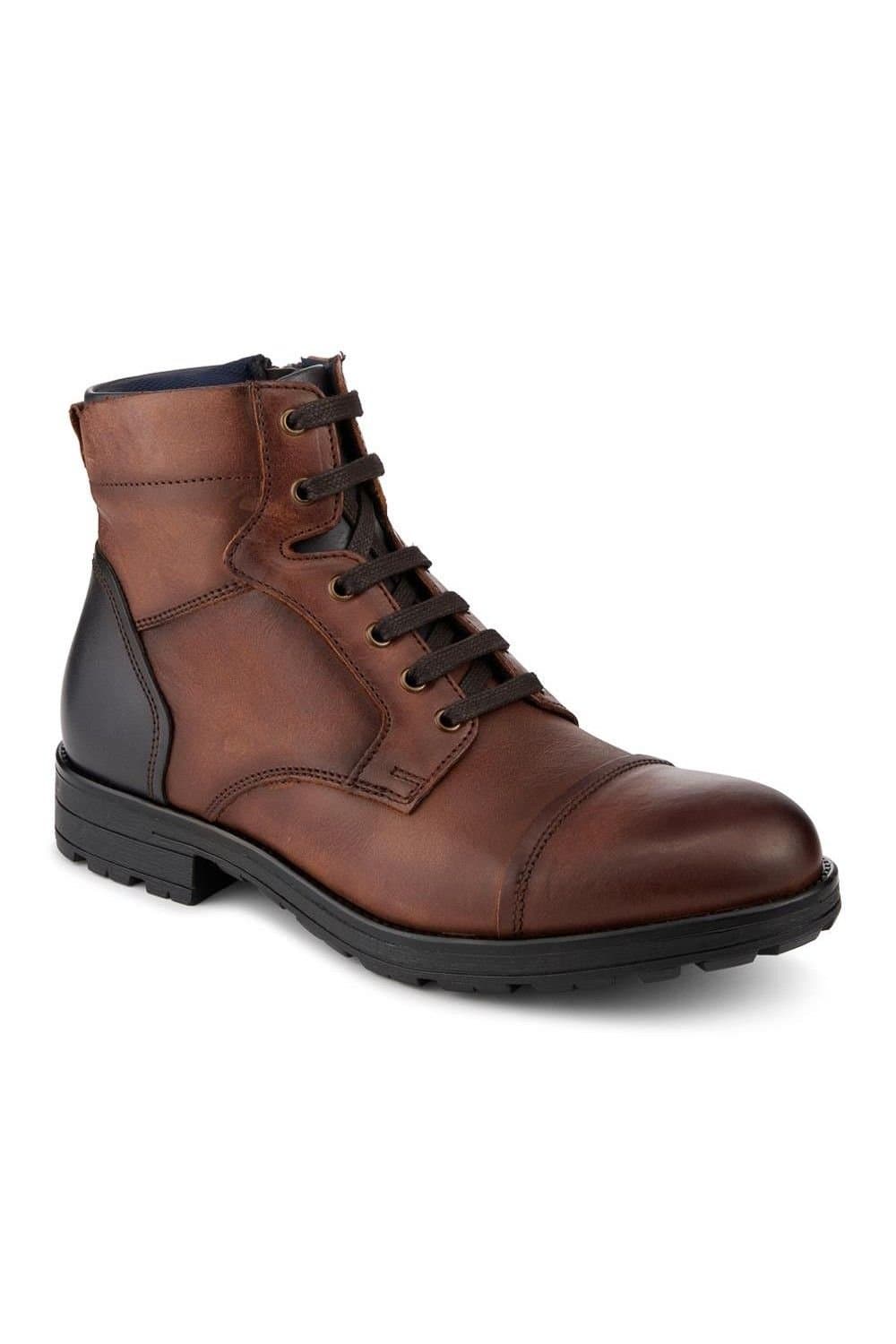 Pavers Pavers Men's Leather Lace Up Toe Cap Boots in Brown