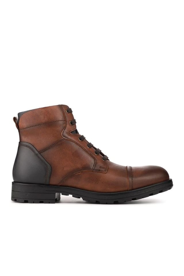 Pavers Pavers Men's Leather Lace Up Toe Cap Boots in Brown - 2