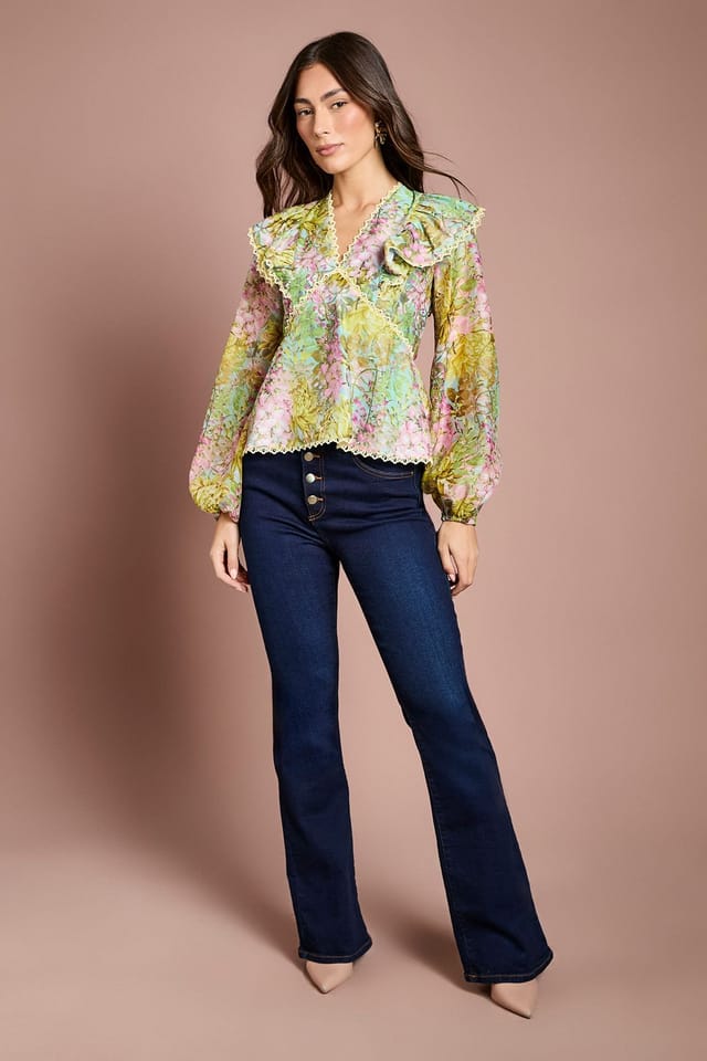 Coast Coast Women's Lace Trim V Neck Organza Blouse - 2