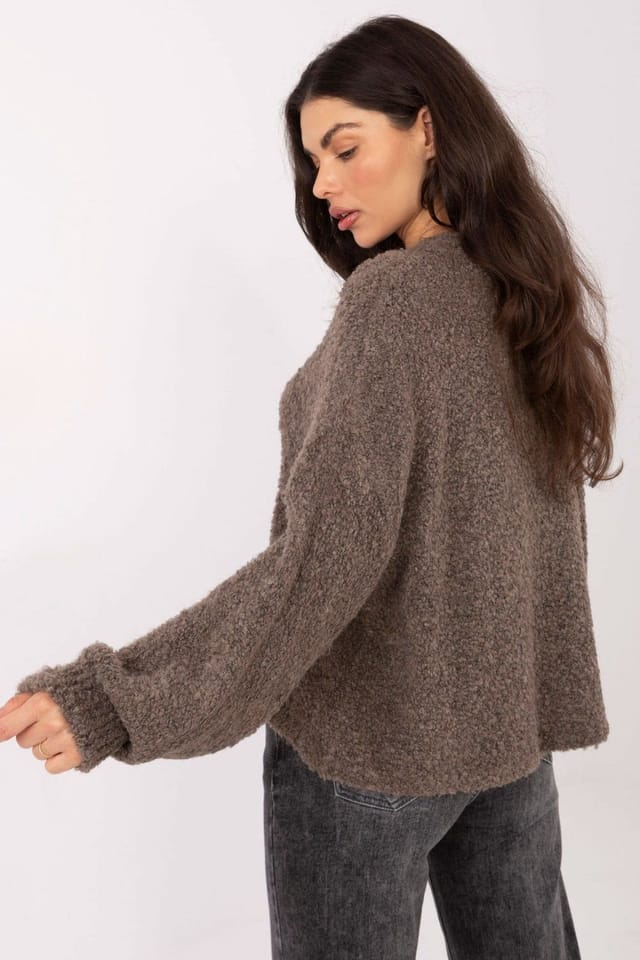 Love Lace Love Lace Women's Oversized Casual Round Neck Sweater Puff Sleeve in Brown - 3