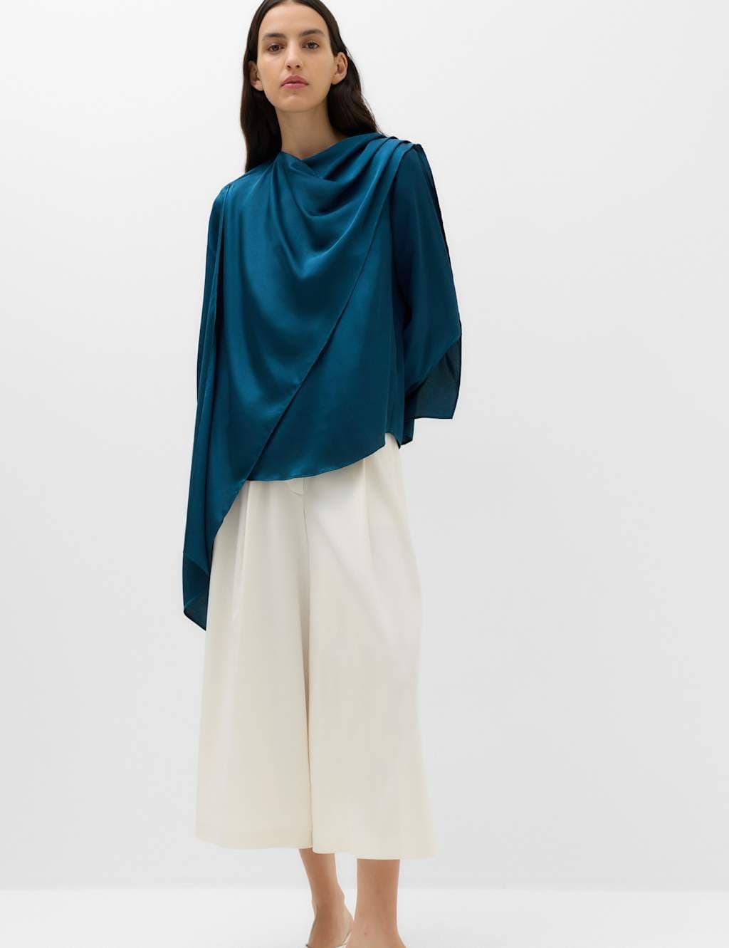 Marks & Spencer M&S Satin Cowl Neck Top Dark Petrol