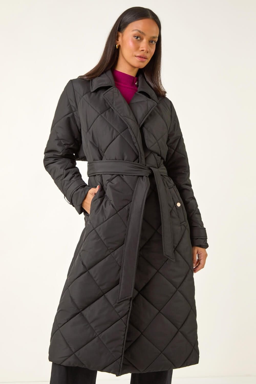 Dusk Dusk Women's Chevron Wrap Quilted Puffer Coat in Black - 4