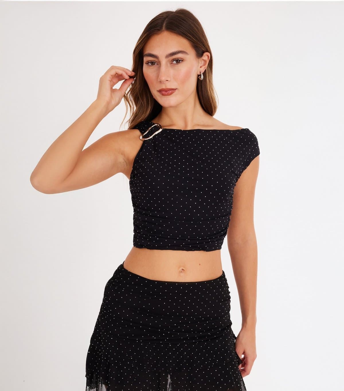 Quiz Women's Black Diamante Embellished Ruffled Mini Skirt Quiz New Look