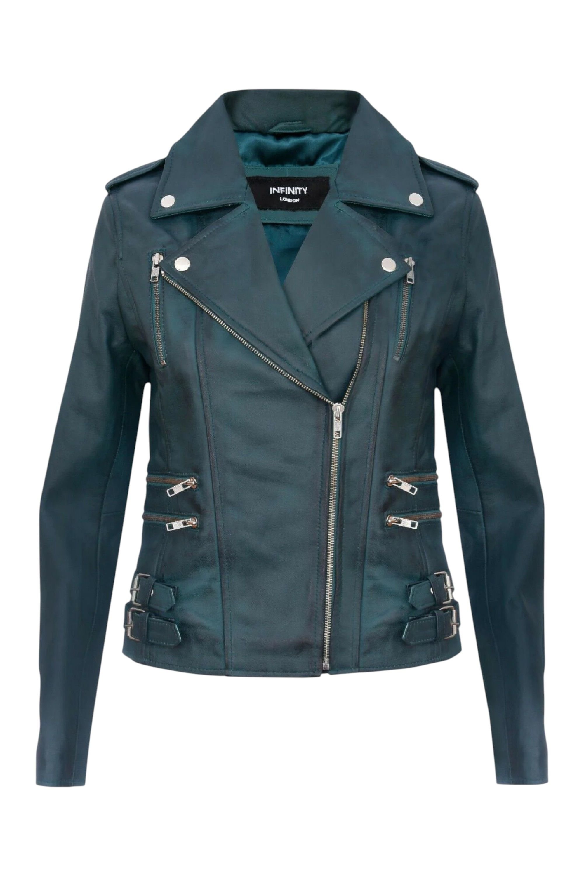 Infinity Leather Infinity Leather Women's Leather Brando Biker Jacket-Loddon in Teal - 3