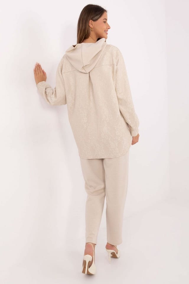 Love Lace Love Lace Women's Casual Viscose Elastane Hoodie Trousers Set in Beige - 3