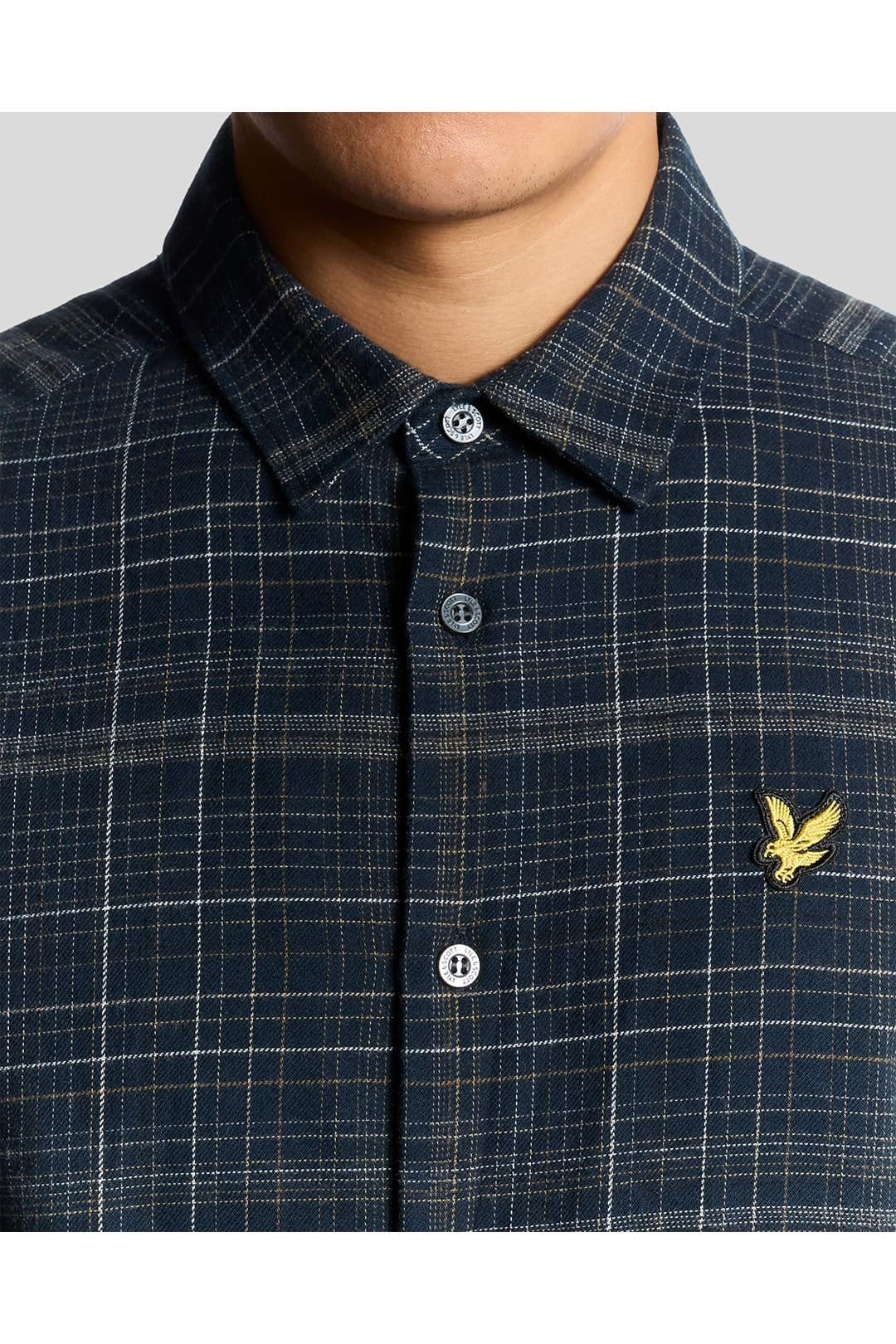 Lyle & Scott Lyle & Scott Men's Checked Flannel Shirt Dark Navy/ Tree Green in Navy - 4