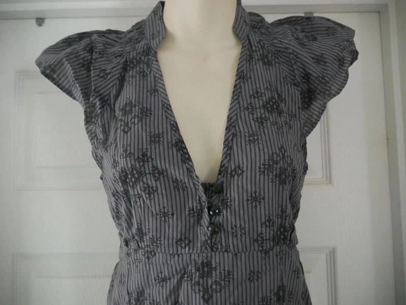 Carbon Carbon Dress Ladies Size 10 Grey Stripe Print Cotton Summer Holiday Tea Dress
