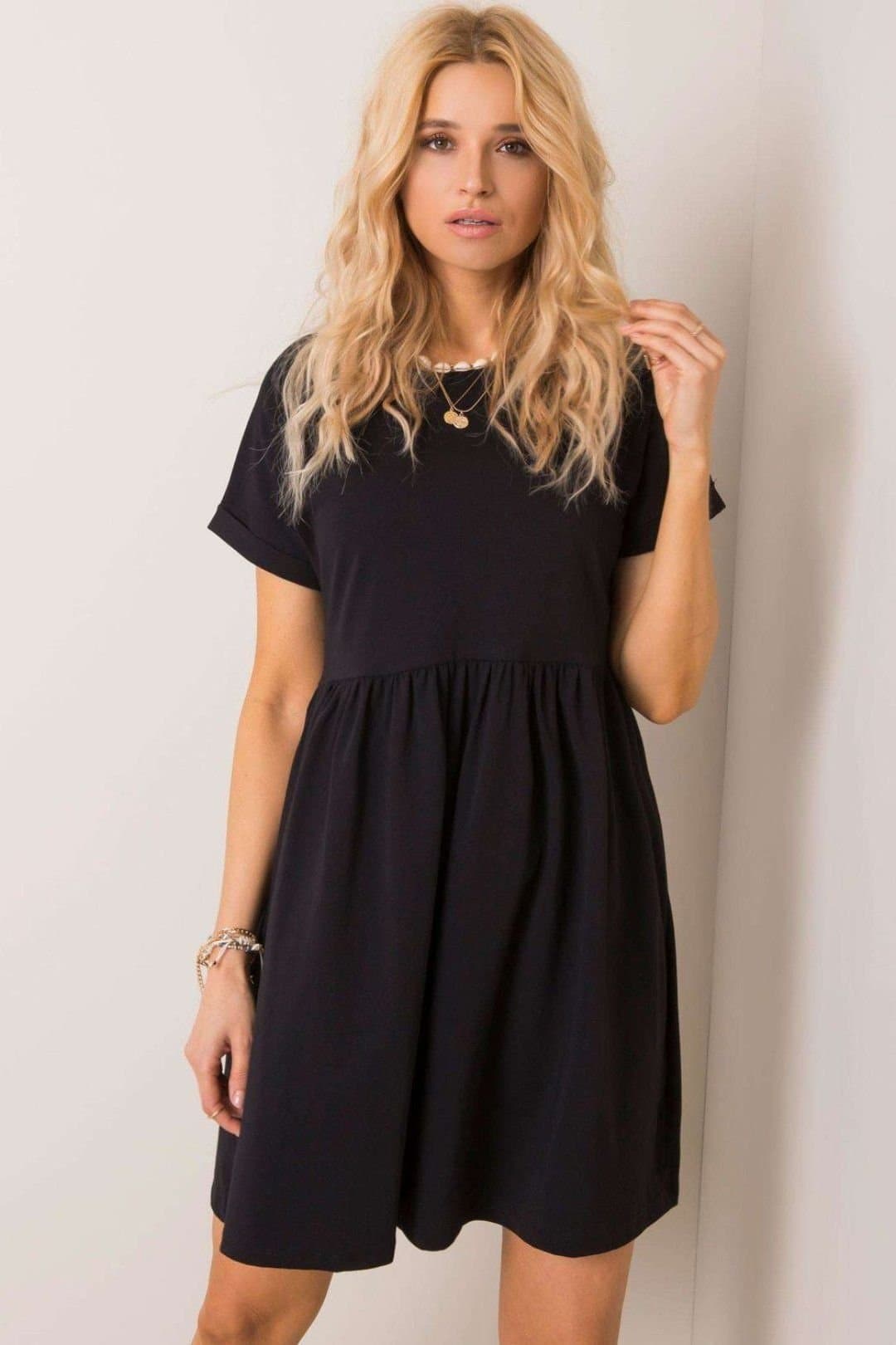 Love Lace Love Lace Women's Cotton Flared Unbuttoned Everyday Dress in Black