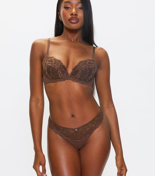 Ann Summers Women's Brown Lace Padded Plunge Bra Ann Summers New Look - 2