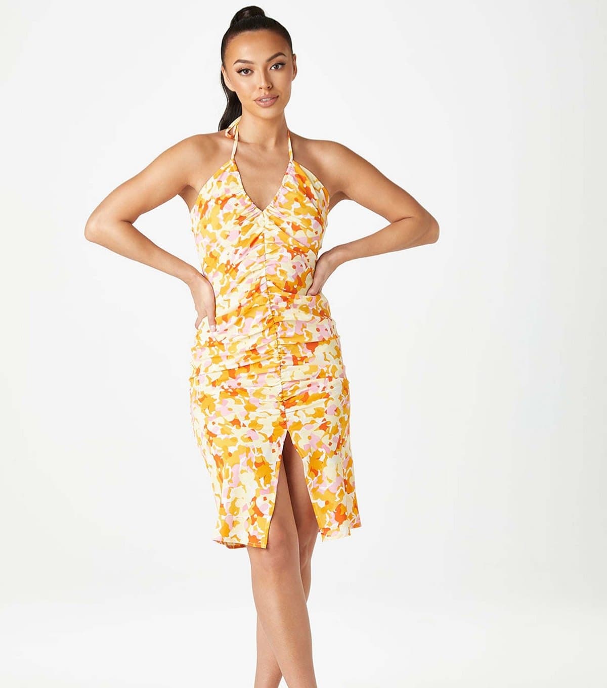 Urban Bliss Women's Yellow Floral Print Halter Neck Slip Dress Urban Bliss New Look