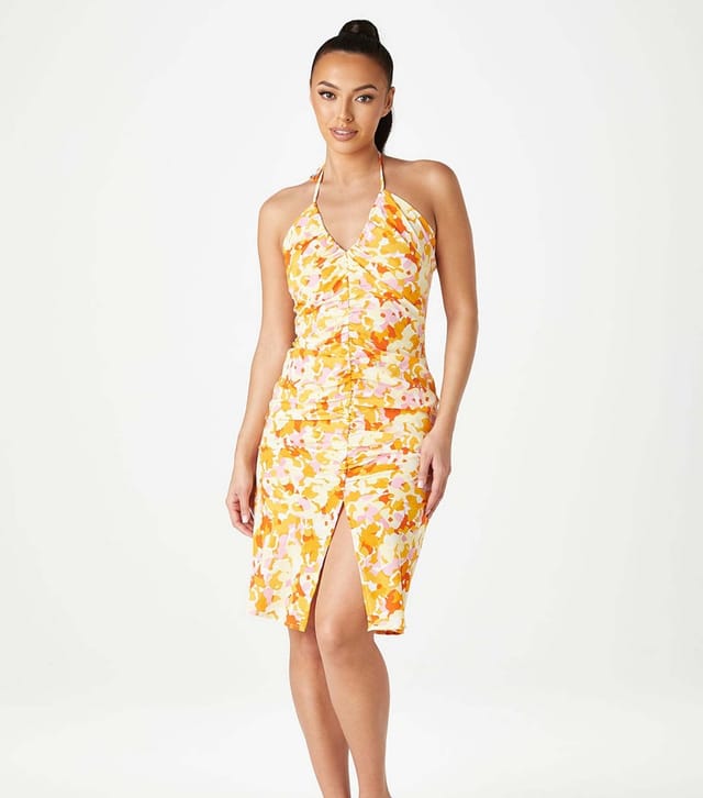 Urban Bliss Women's Yellow Floral Print Halter Neck Slip Dress Urban Bliss New Look - 2