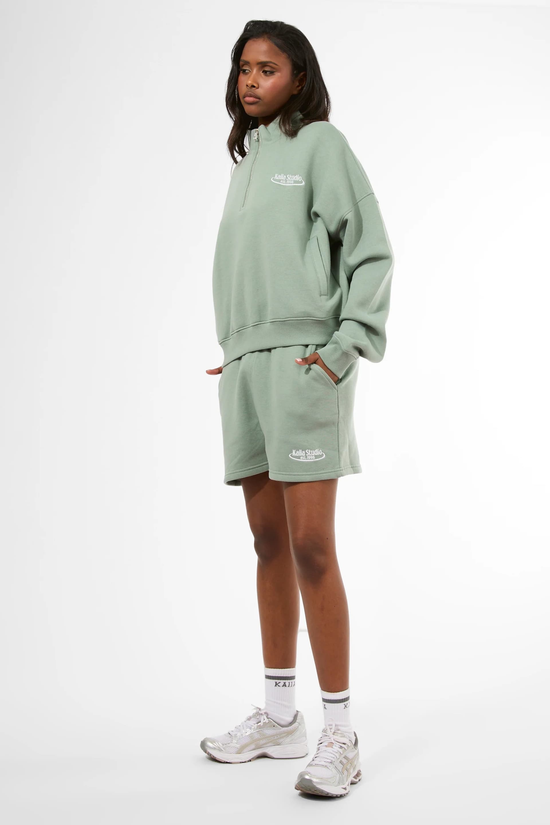 Kaiia Kaiia Running Club Logo Sweat Shorts Green Tea