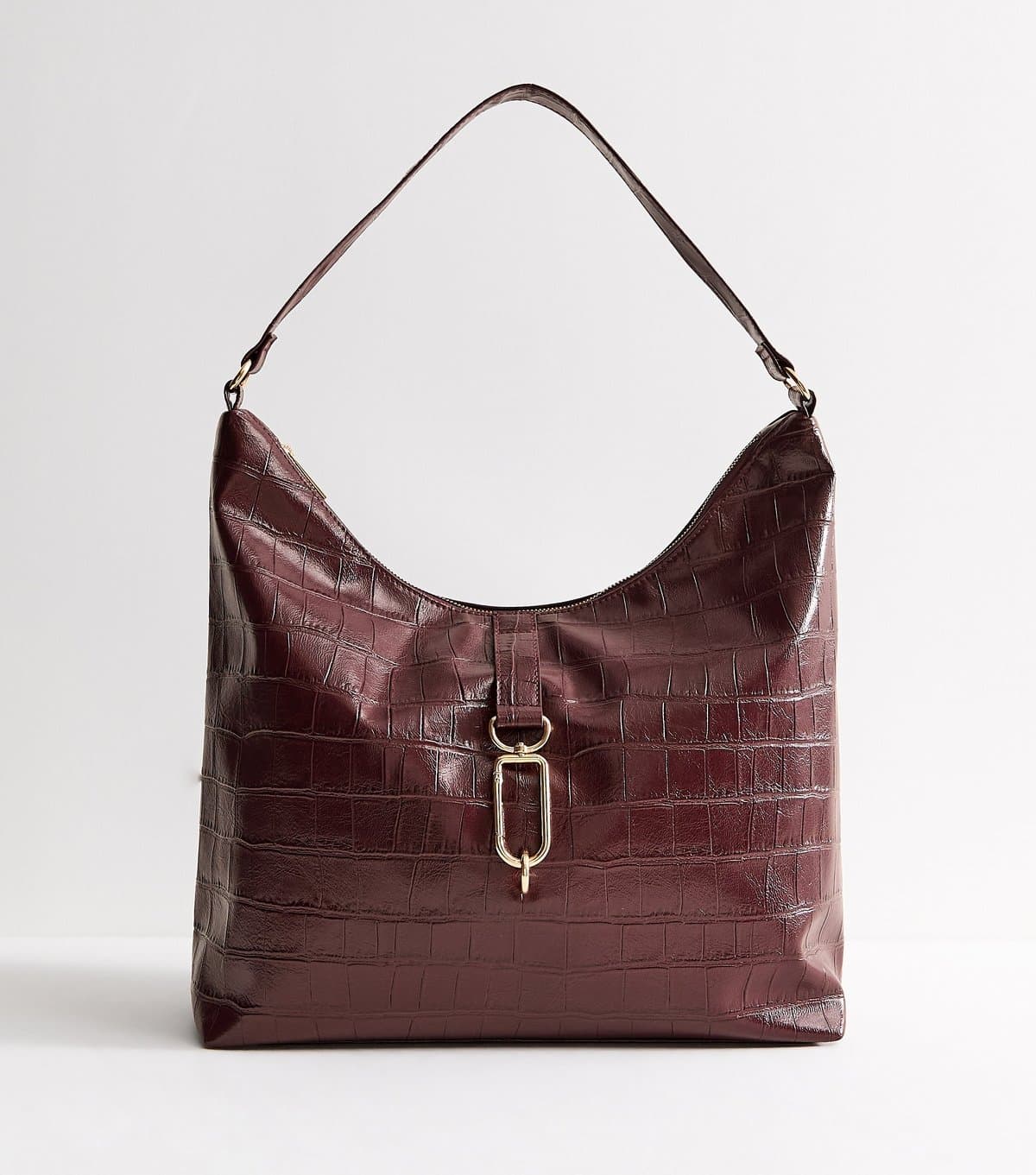 New Look New Look Dark Burgundy Faux Leather Crocodile Embossed Hobo