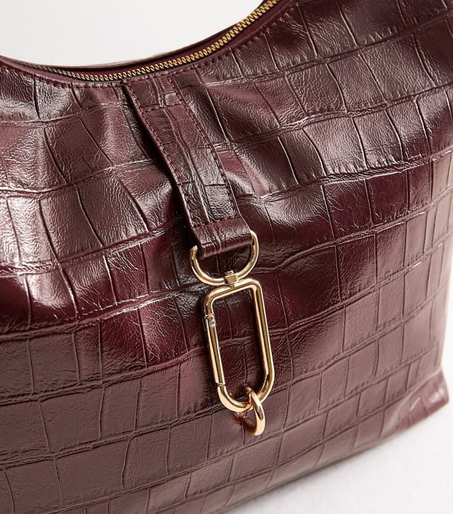 New Look Dark Burgundy Faux Leather Crocodile Embossed Hobo Shoulder Bag New Look - 3