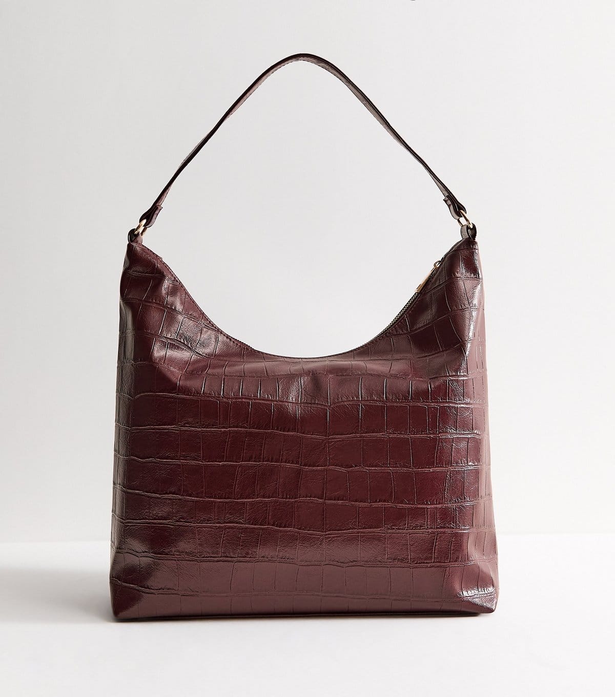 New Look Dark Burgundy Faux Leather Crocodile Embossed Hobo Shoulder Bag New Look - 4
