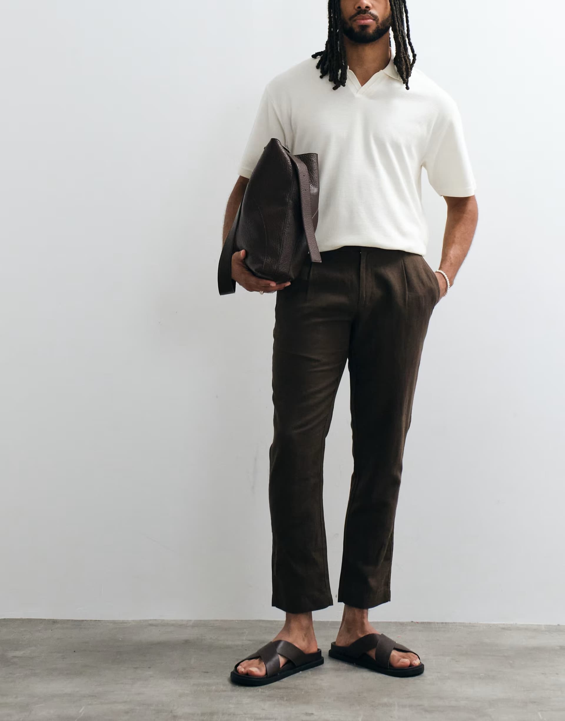 ASOS Mango tie waist trouser in chocolate