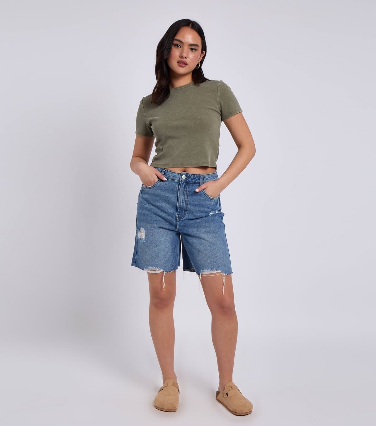 Urban Bliss Women's Blue Distressed Bermuda Denim Shorts Urban Bliss New Look