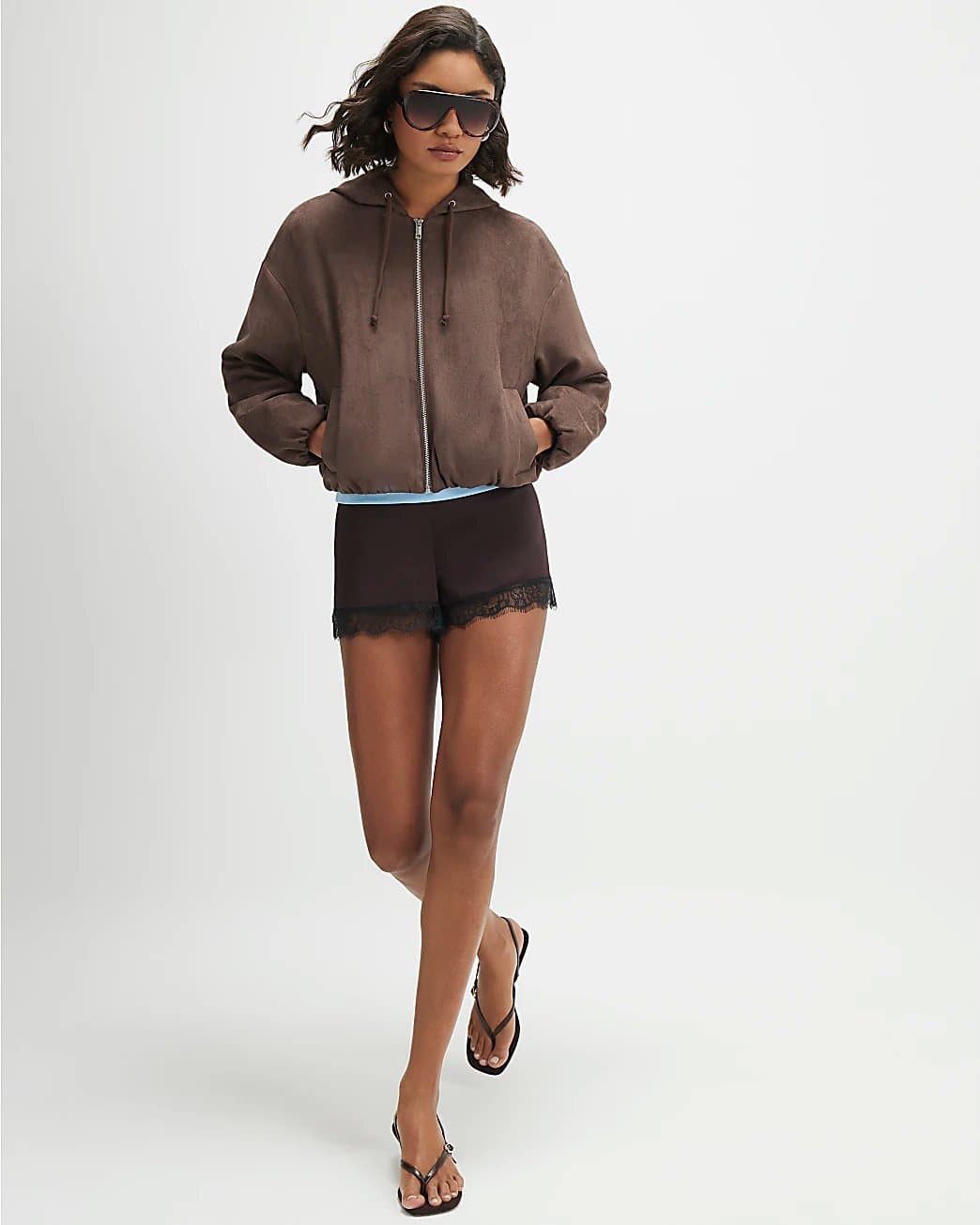 River Island River Island Womens Brown Faux Suede Hooded Jacket