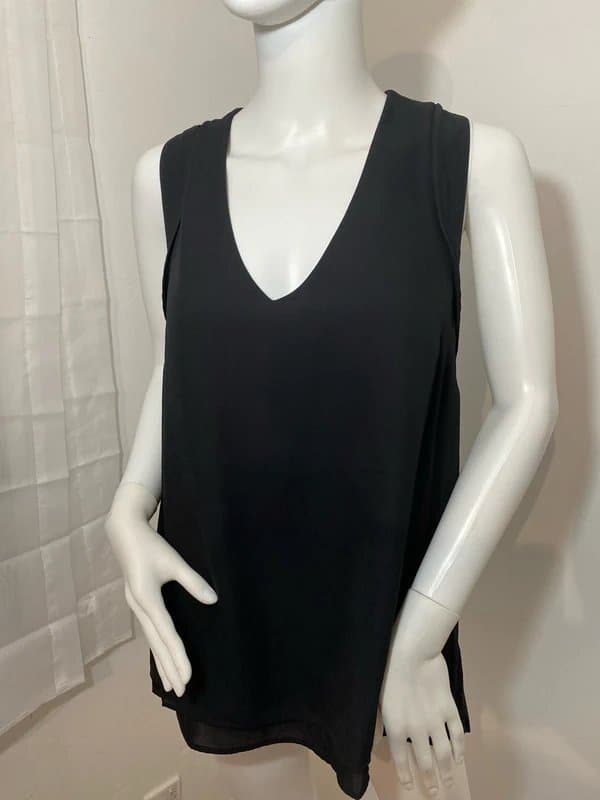 Best Connections Best Connections V-Neck Cami Black Tank Top Shirt Minimalist Double Layer Front Size 16