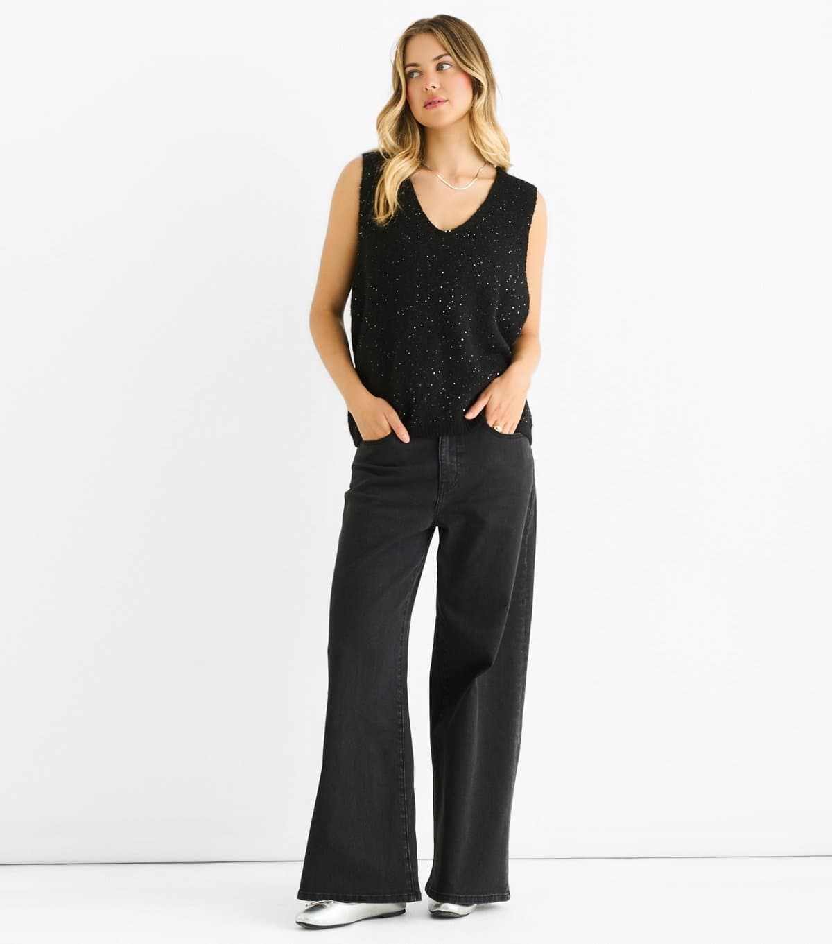 Gini London Women's Black Sparkle Knit Vest Gini London New Look