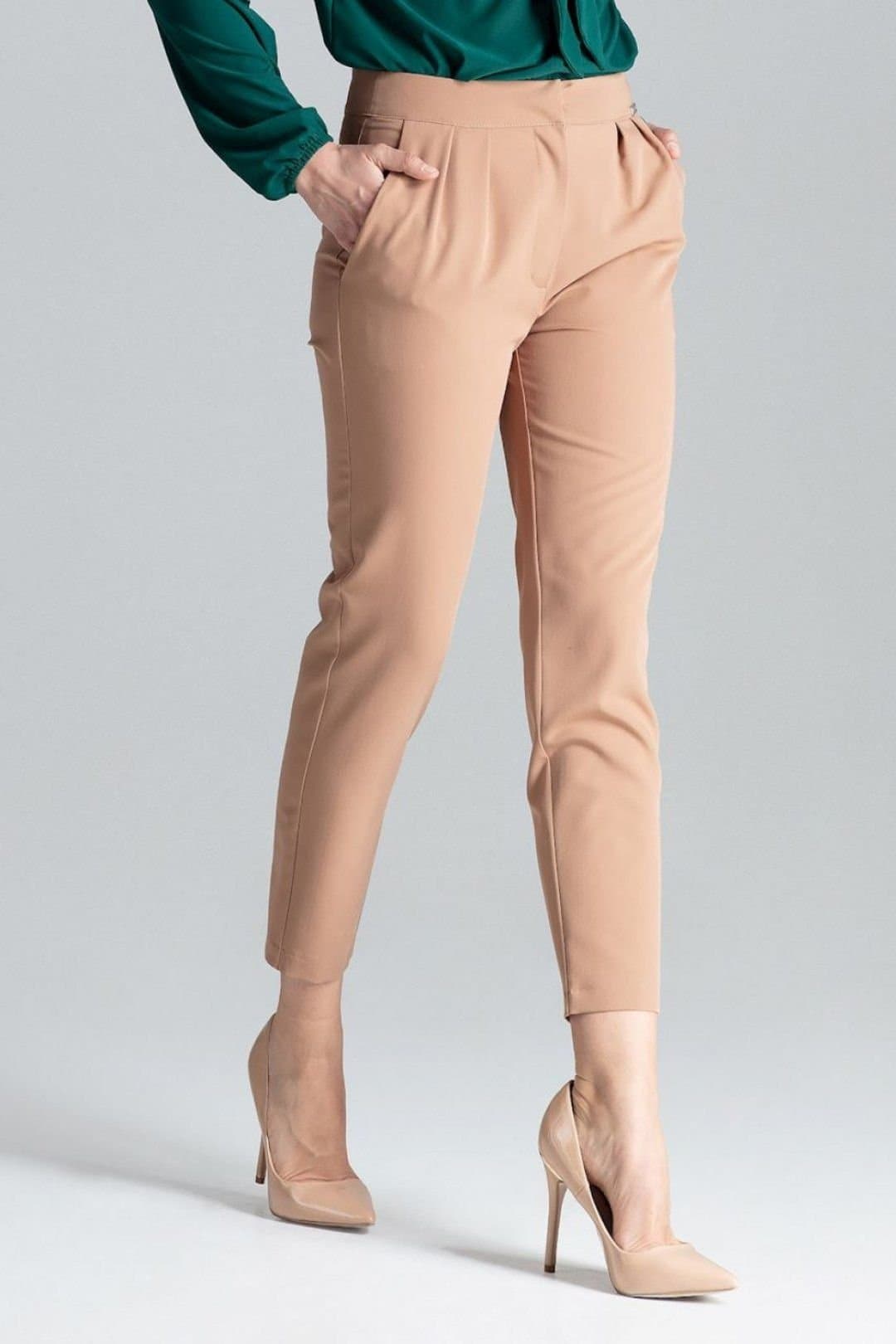 Love Lace Love Lace Women's Beige Cigarette Pleated Zip Front Pants