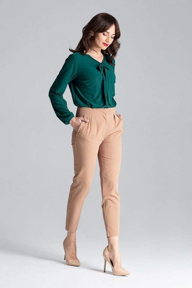 Love Lace Love Lace Women's Cigarette Pleated Zip Front Pocket Pants in Beige - 2
