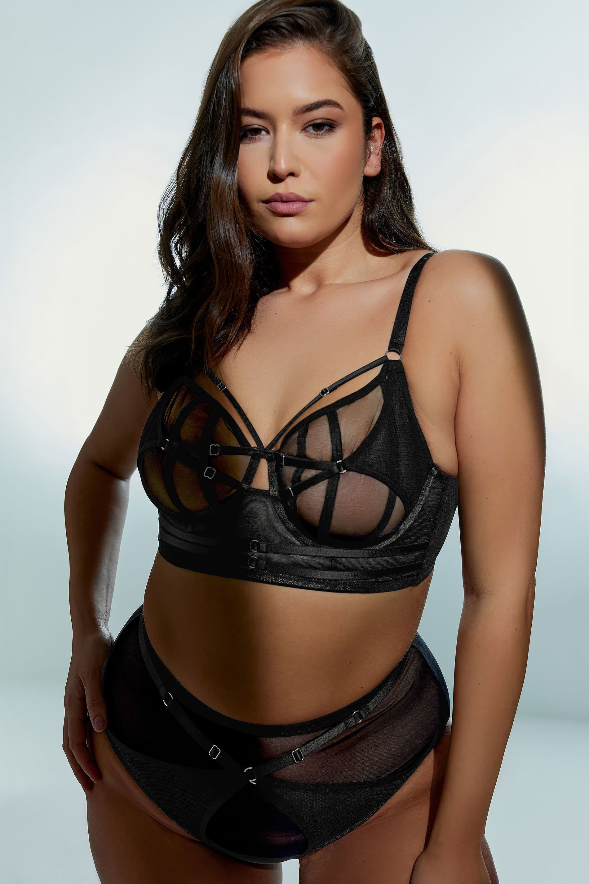 Playful Promises Eddie Black Mesh Crossover Balcony Bra